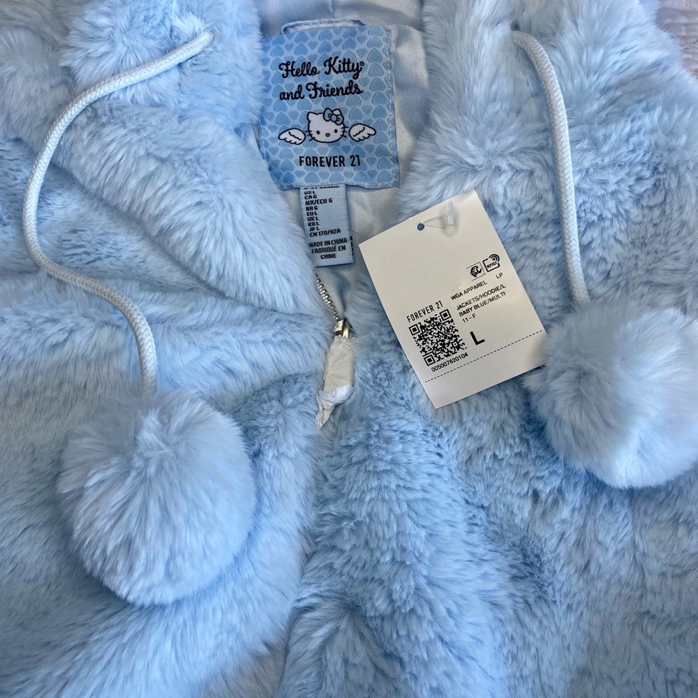 Faux Fur Angel Hello Kitty Zip Up Hoodie